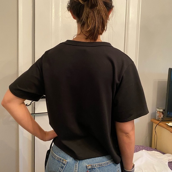 Womens V Neck Choker Cutout band inspired T Shirt - Picture 4 of 5